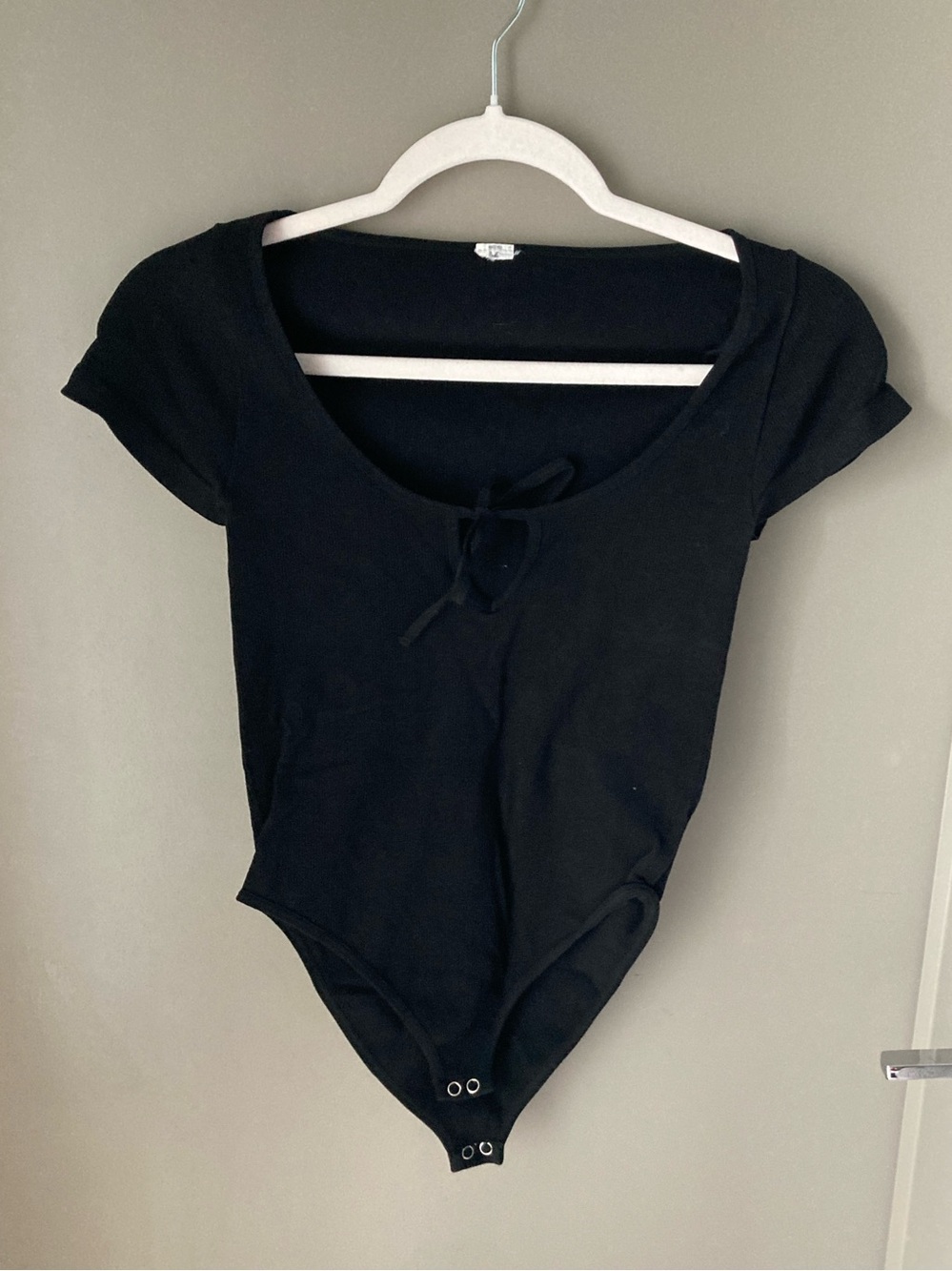 Black Scoop Neck Bodysuit with Tie Front